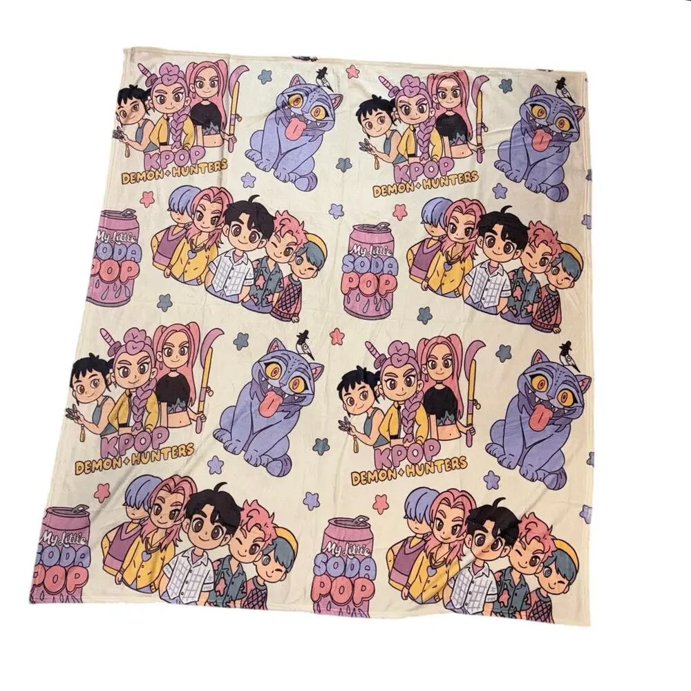 KPop Demon Hunters Fleece Throw Blanket My Little Soda Pop Plush NWOT Soft Rumi